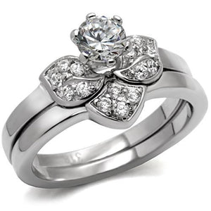 TK099 - High polished (no plating) Stainless Steel Ring with AAA Grade CZ  in Clear - Joyeria Lady