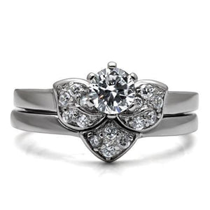 TK099 - High polished (no plating) Stainless Steel Ring with AAA Grade CZ  in Clear