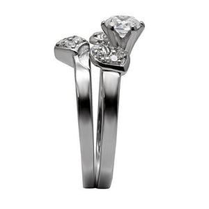 TK099 - High polished (no plating) Stainless Steel Ring with AAA Grade CZ  in Clear