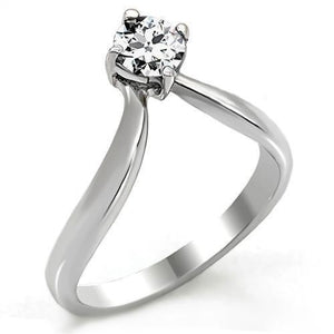 TK0W260 - High polished (no plating) Stainless Steel Ring with AAA Grade CZ  in Clear - Joyeria Lady