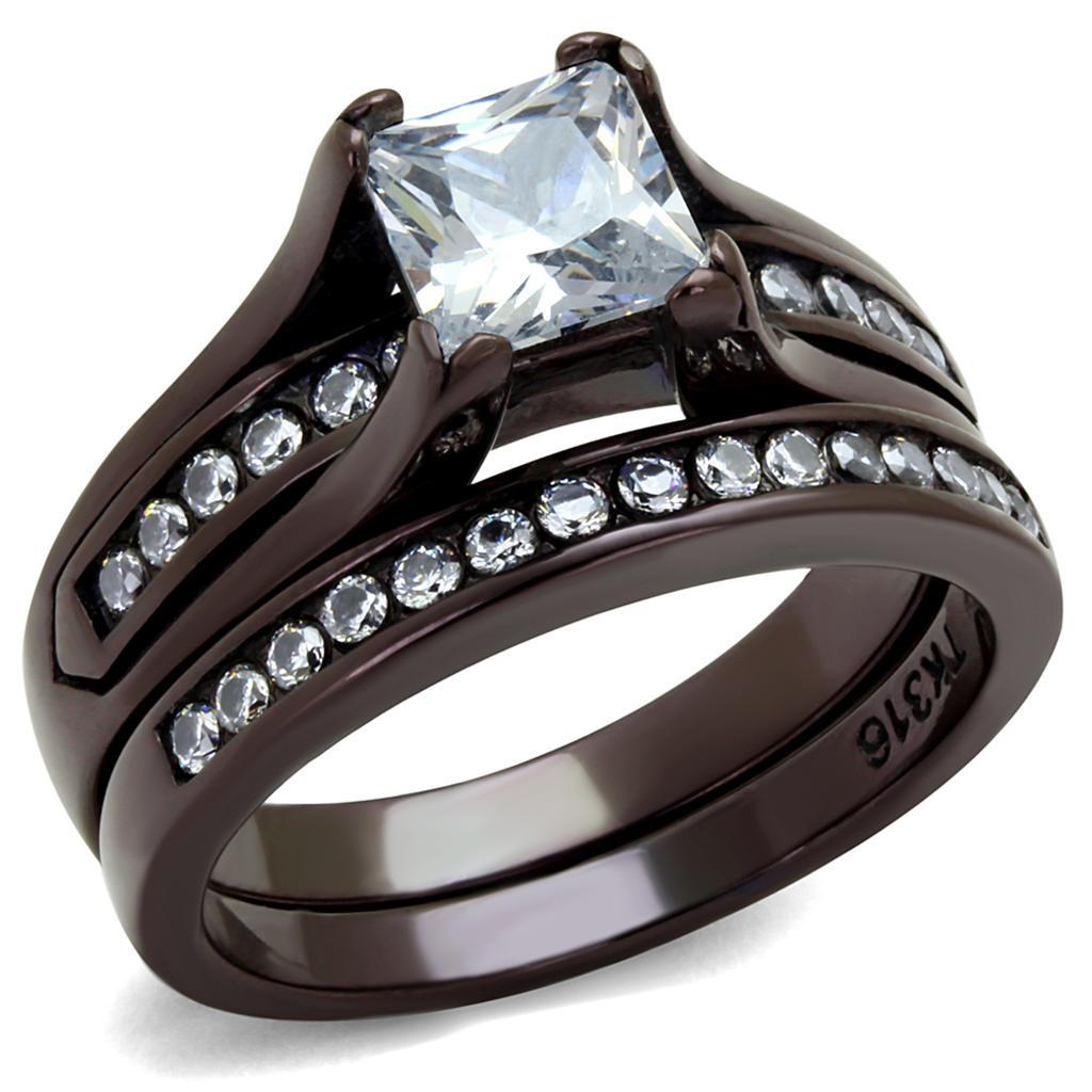 TK0W383DC - IP Dark Brown (IP coffee) Stainless Steel Ring with AAA Grade CZ  in Clear - Joyeria Lady