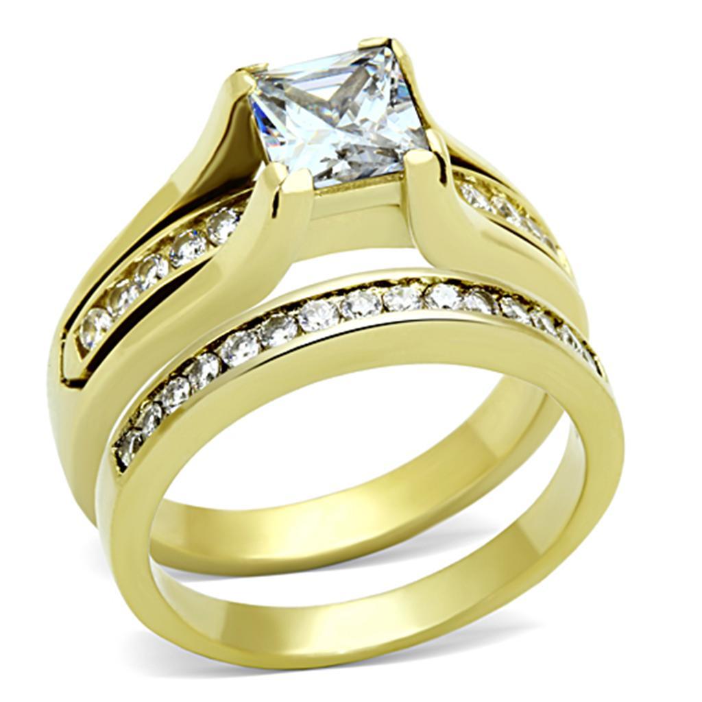 TK0W384 - IP Gold(Ion Plating) Stainless Steel Ring with AAA Grade CZ  in Clear - Joyeria Lady