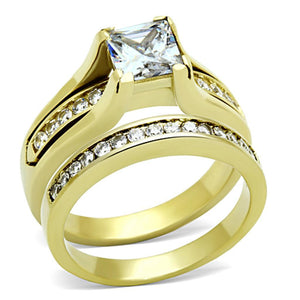 TK0W384 - IP Gold(Ion Plating) Stainless Steel Ring with AAA Grade CZ  in Clear - Joyeria Lady