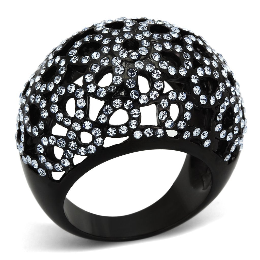 TK1003 - IP Black(Ion Plating) Stainless Steel Ring with Top Grade Crystal  in Light Sapphire - Joyeria Lady