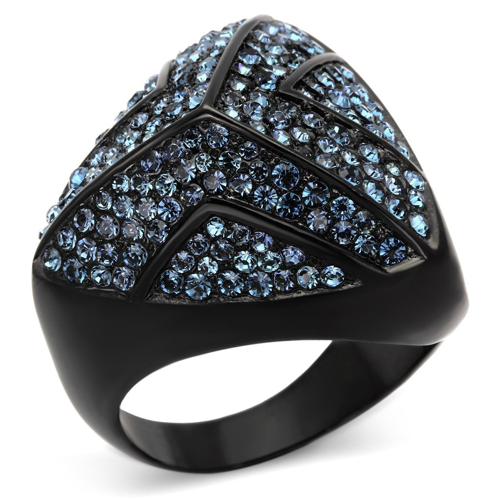 TK1005 - IP Black(Ion Plating) Stainless Steel Ring with Top Grade Crystal  in Montana - Joyeria Lady