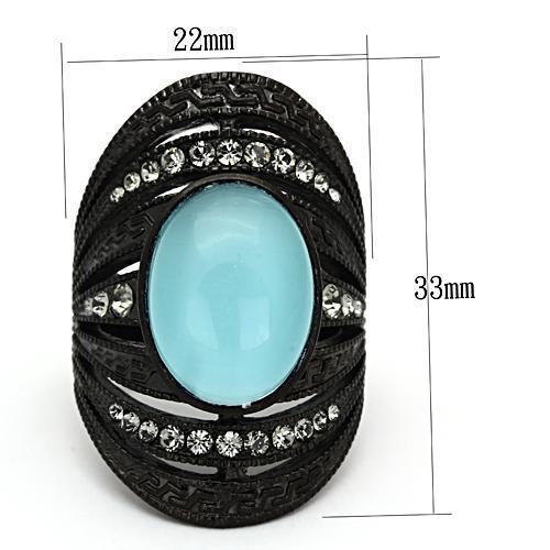 TK1006 - IP Black(Ion Plating) Stainless Steel Ring with Synthetic Cat Eye in Sea Blue - Joyeria Lady