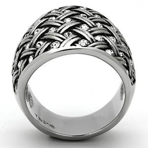 TK1007 - High polished (no plating) Stainless Steel Ring with Top Grade Crystal  in Clear