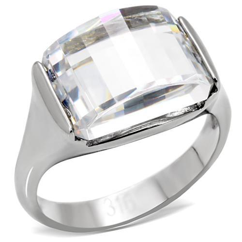 TK100 - High polished (no plating) Stainless Steel Ring with AAA Grade CZ  in Clear - Joyeria Lady