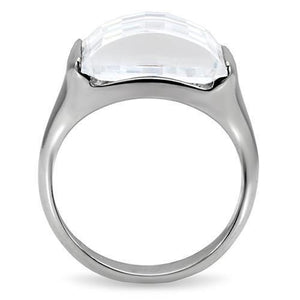 TK100 - High polished (no plating) Stainless Steel Ring with AAA Grade CZ  in Clear