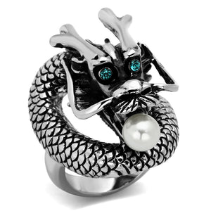 TK1014 - High polished (no plating) Stainless Steel Ring with Synthetic Pearl in White - Joyeria Lady