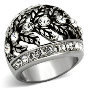 TK1015 - High polished (no plating) Stainless Steel Ring with Top Grade Crystal  in Clear - Joyeria Lady