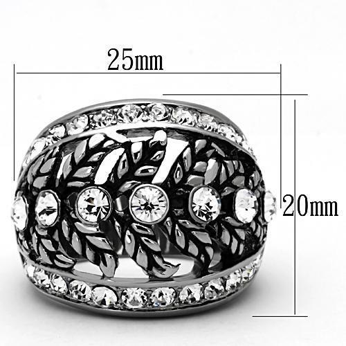 TK1015 - High polished (no plating) Stainless Steel Ring with Top Grade Crystal  in Clear - Joyeria Lady