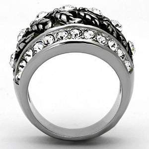 TK1015 - High polished (no plating) Stainless Steel Ring with Top Grade Crystal  in Clear