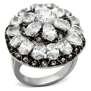 TK1016 - High polished (no plating) Stainless Steel Ring with AAA Grade CZ  in Clear - Joyeria Lady