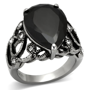 TK1017 - High polished (no plating) Stainless Steel Ring with AAA Grade CZ  in Jet - Joyeria Lady