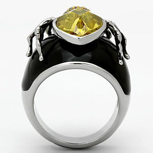 TK1019 - High polished (no plating) Stainless Steel Ring with AAA Grade CZ  in Topaz