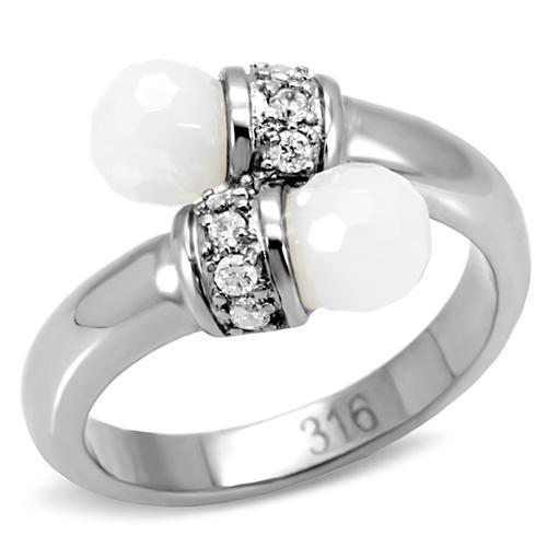 TK101 - High polished (no plating) Stainless Steel Ring with Milky CZ  in White - Joyeria Lady