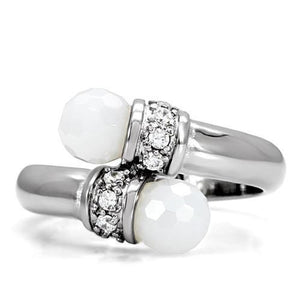TK101 - High polished (no plating) Stainless Steel Ring with Milky CZ  in White