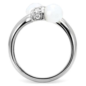 TK101 - High polished (no plating) Stainless Steel Ring with Milky CZ  in White