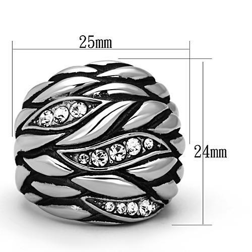 TK1020 - High polished (no plating) Stainless Steel Ring with Top Grade Crystal  in Clear - Joyeria Lady