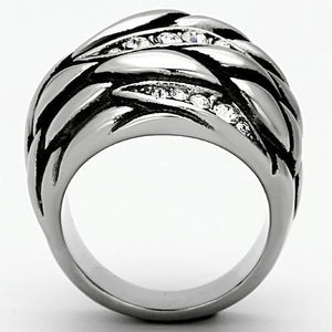 TK1020 - High polished (no plating) Stainless Steel Ring with Top Grade Crystal  in Clear