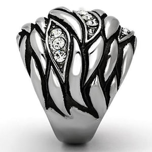 TK1020 - High polished (no plating) Stainless Steel Ring with Top Grade Crystal  in Clear
