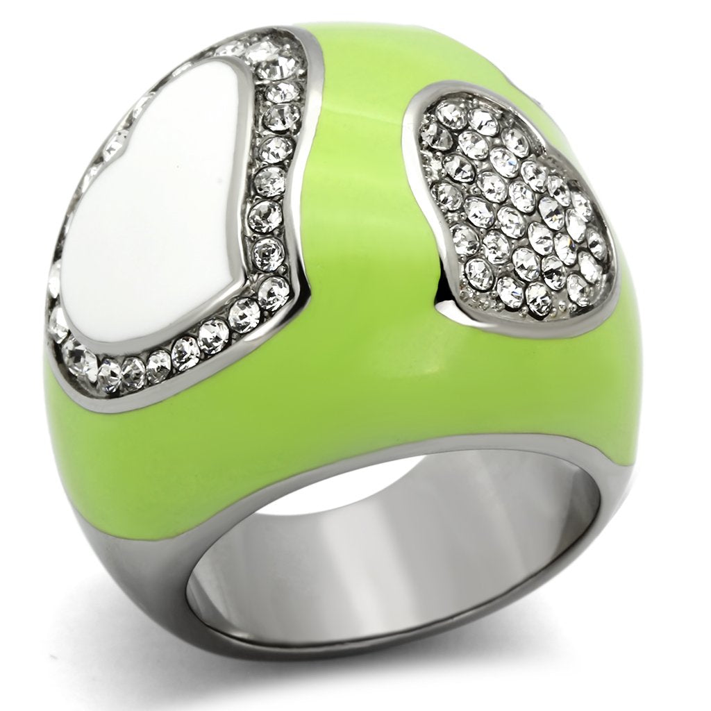 TK1021 - High polished (no plating) Stainless Steel Ring with Top Grade Crystal  in Clear - Joyeria Lady