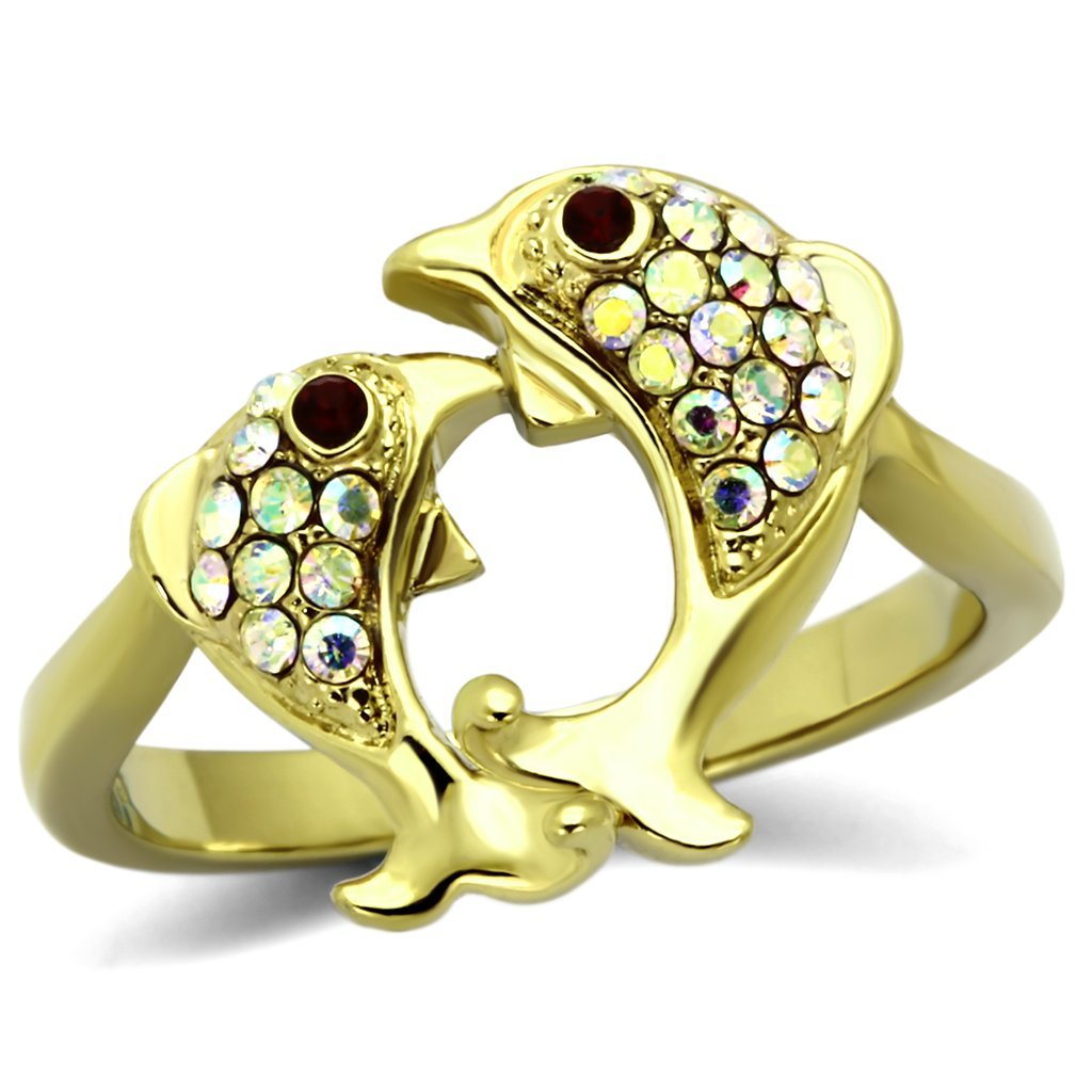 TK1023 - IP Gold(Ion Plating) Stainless Steel Ring with Top Grade Crystal  in Multi Color - Joyeria Lady
