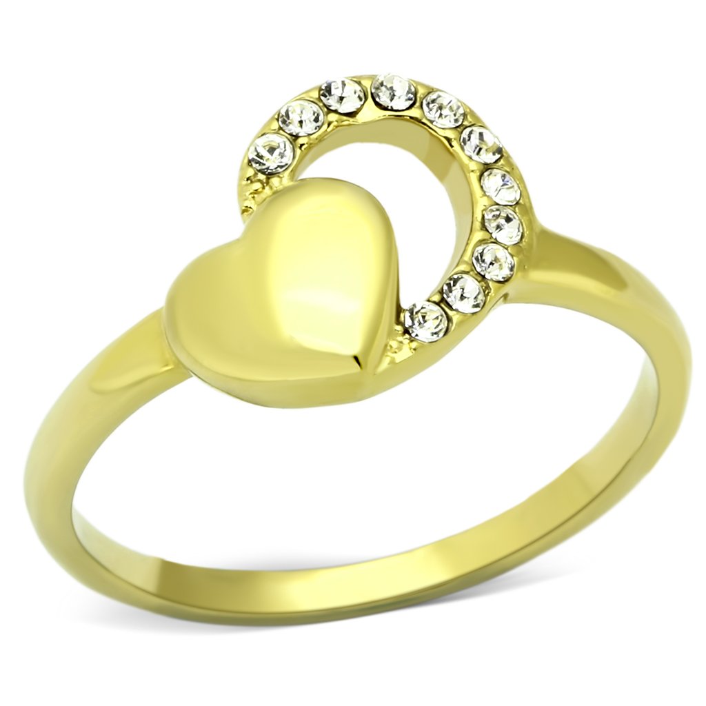 TK1024 - IP Gold(Ion Plating) Stainless Steel Ring with Top Grade Crystal  in Clear - Joyeria Lady