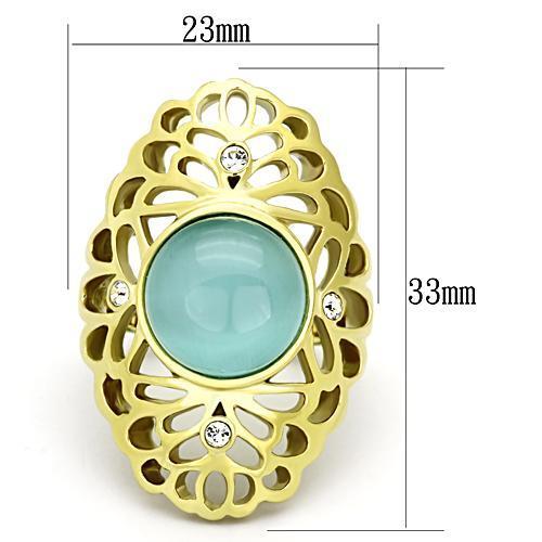 TK1029 - IP Gold(Ion Plating) Stainless Steel Ring with Synthetic Cat Eye in Light Sapphire - Joyeria Lady