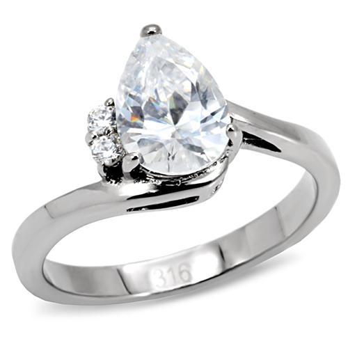 TK102 - High polished (no plating) Stainless Steel Ring with AAA Grade CZ  in Clear - Joyeria Lady