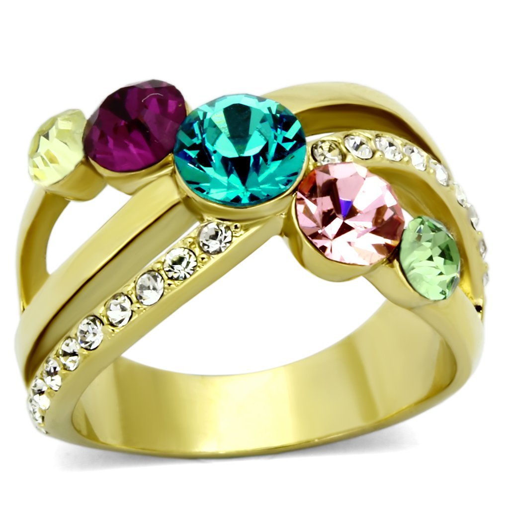 TK1031 - IP Gold(Ion Plating) Stainless Steel Ring with Top Grade Crystal  in Multi Color - Joyeria Lady