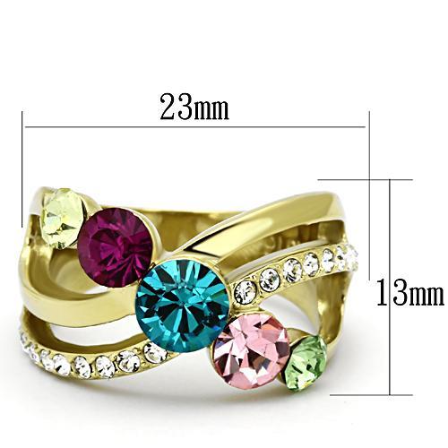 TK1031 - IP Gold(Ion Plating) Stainless Steel Ring with Top Grade Crystal  in Multi Color - Joyeria Lady