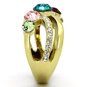 TK1031 - IP Gold(Ion Plating) Stainless Steel Ring with Top Grade Crystal  in Multi Color