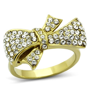 TK1032 - IP Gold(Ion Plating) Stainless Steel Ring with Top Grade Crystal  in Clear - Joyeria Lady