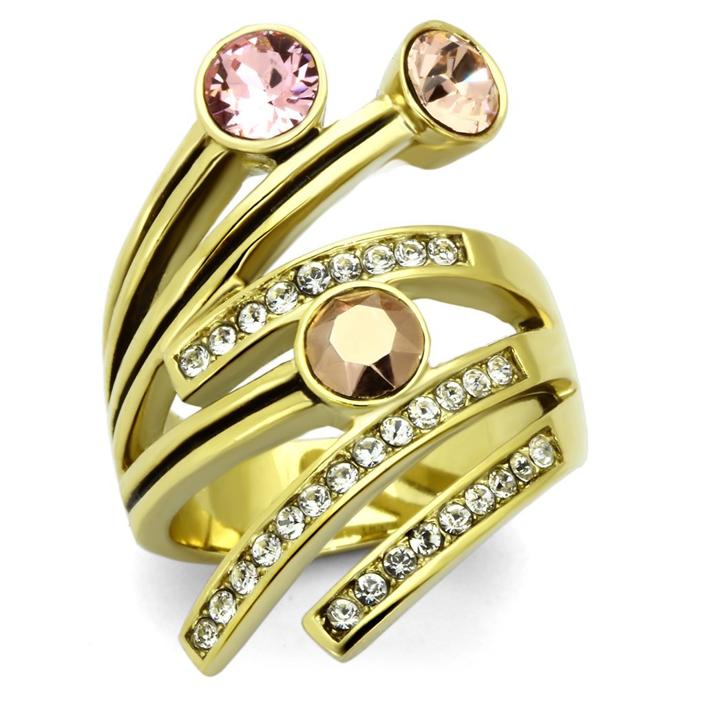 TK1033 - IP Gold(Ion Plating) Stainless Steel Ring with Top Grade Crystal  in Multi Color - Joyeria Lady