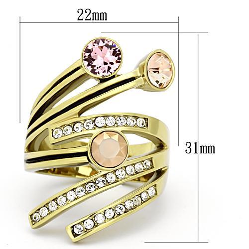 TK1033 - IP Gold(Ion Plating) Stainless Steel Ring with Top Grade Crystal  in Multi Color - Joyeria Lady