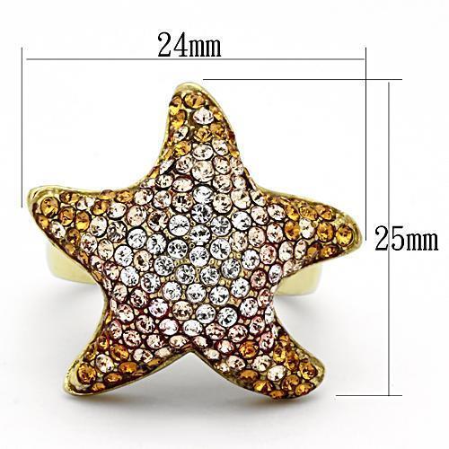 TK1034 - IP Gold(Ion Plating) Stainless Steel Ring with Top Grade Crystal  in Multi Color - Joyeria Lady