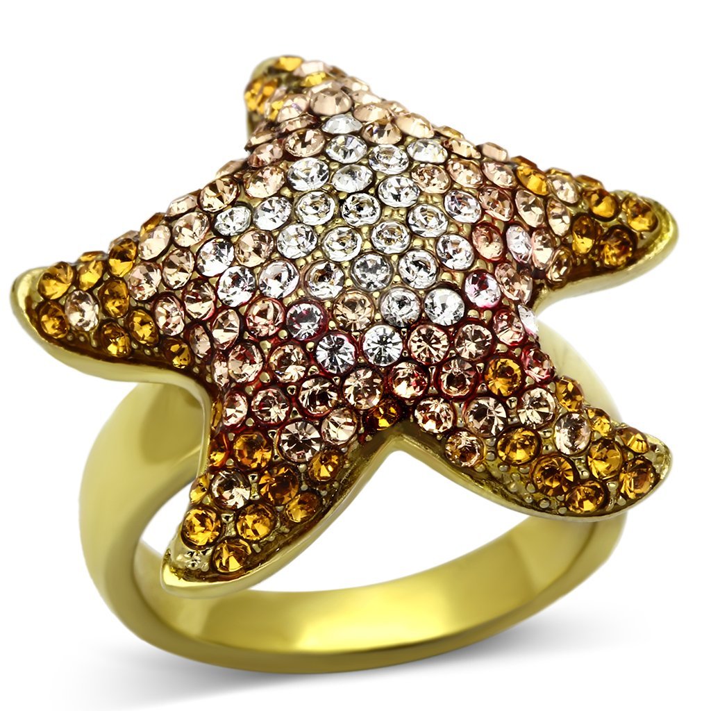 TK1034 - IP Gold(Ion Plating) Stainless Steel Ring with Top Grade Crystal  in Multi Color - Joyeria Lady