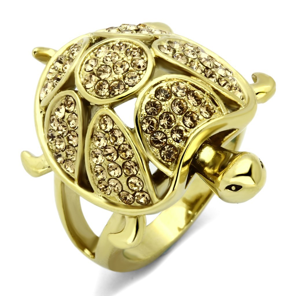 TK1035 - IP Gold(Ion Plating) Stainless Steel Ring with Top Grade Crystal  in Citrine Yellow - Joyeria Lady