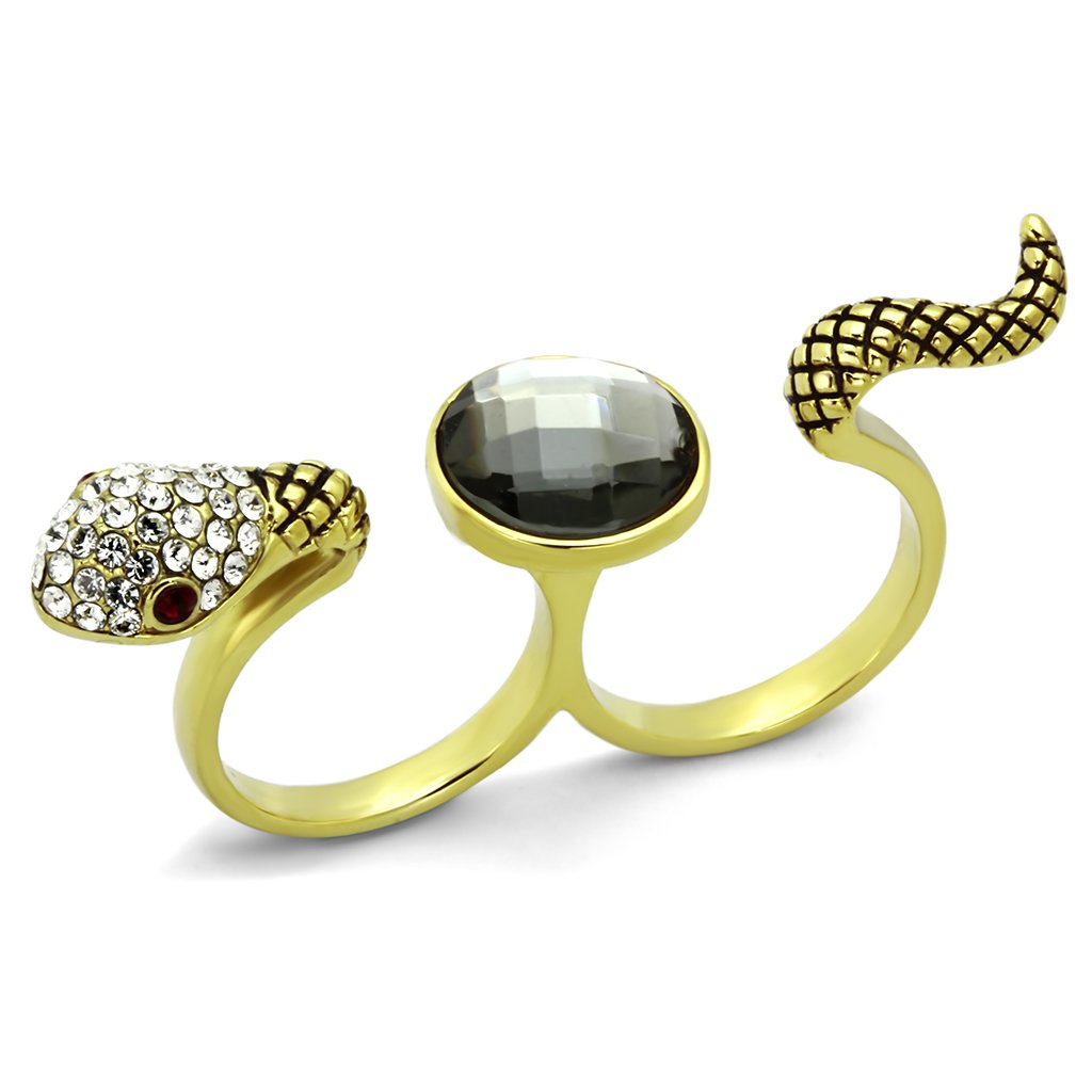 TK1036 - IP Gold(Ion Plating) Stainless Steel Ring with Synthetic Glass Bead in Black Diamond - Joyeria Lady