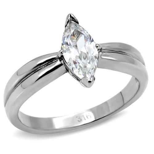 TK103 - High polished (no plating) Stainless Steel Ring with AAA Grade CZ  in Clear - Joyeria Lady