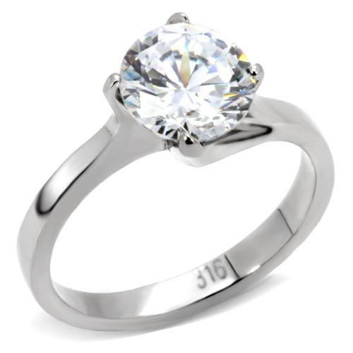 TK104 - High polished (no plating) Stainless Steel Ring with AAA Grade CZ  in Clear - Joyeria Lady
