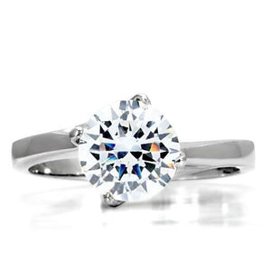 TK104 - High polished (no plating) Stainless Steel Ring with AAA Grade CZ  in Clear