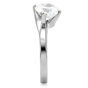 TK104 - High polished (no plating) Stainless Steel Ring with AAA Grade CZ  in Clear