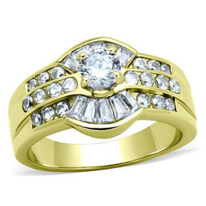 TK10528G - IP Gold(Ion Plating) Stainless Steel Ring with AAA Grade CZ  in Clear - Joyeria Lady