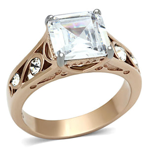 TK1059 - Two-Tone IP Rose Gold Stainless Steel Ring with AAA Grade CZ  in Clear - Joyeria Lady