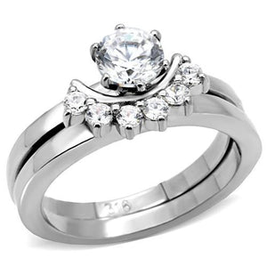 TK105 - High polished (no plating) Stainless Steel Ring with AAA Grade CZ  in Clear - Joyeria Lady