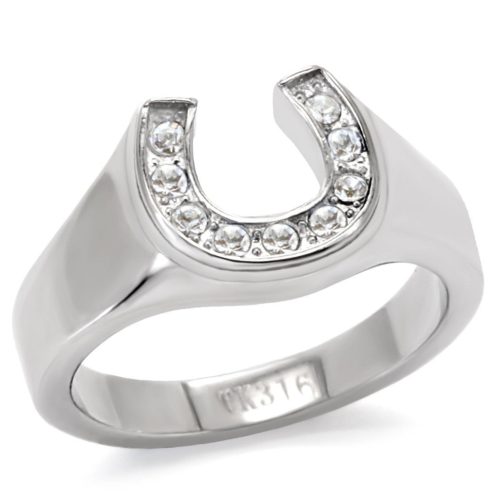 TK10616 - High polished (no plating) Stainless Steel Ring with Top Grade Crystal  in Clear - Joyeria Lady