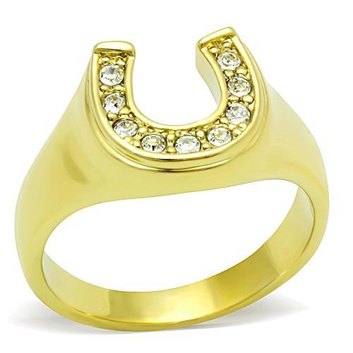 TK10616G - IP Gold(Ion Plating) Stainless Steel Ring with Top Grade Crystal  in Clear - Joyeria Lady